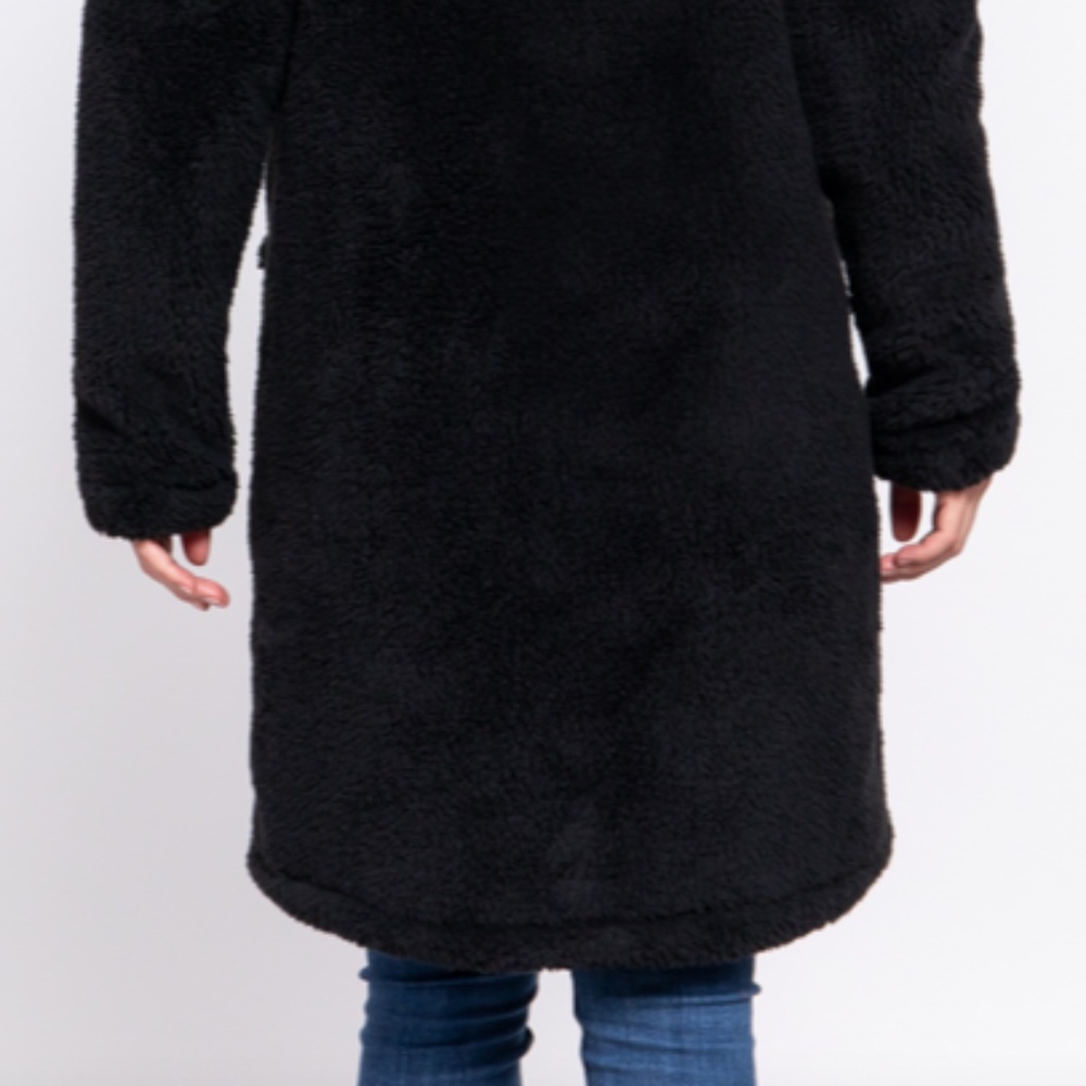 NEW Soft Faux Fur Notched Collar Patch Pocket Sherpa Coat- Button Front- S-M-L - Picture 8 of 9